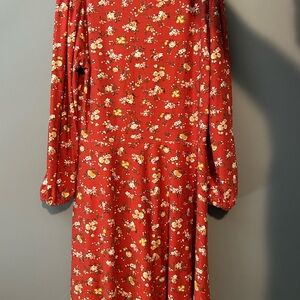 Rue21 Red Floral Long Sleeve Dress